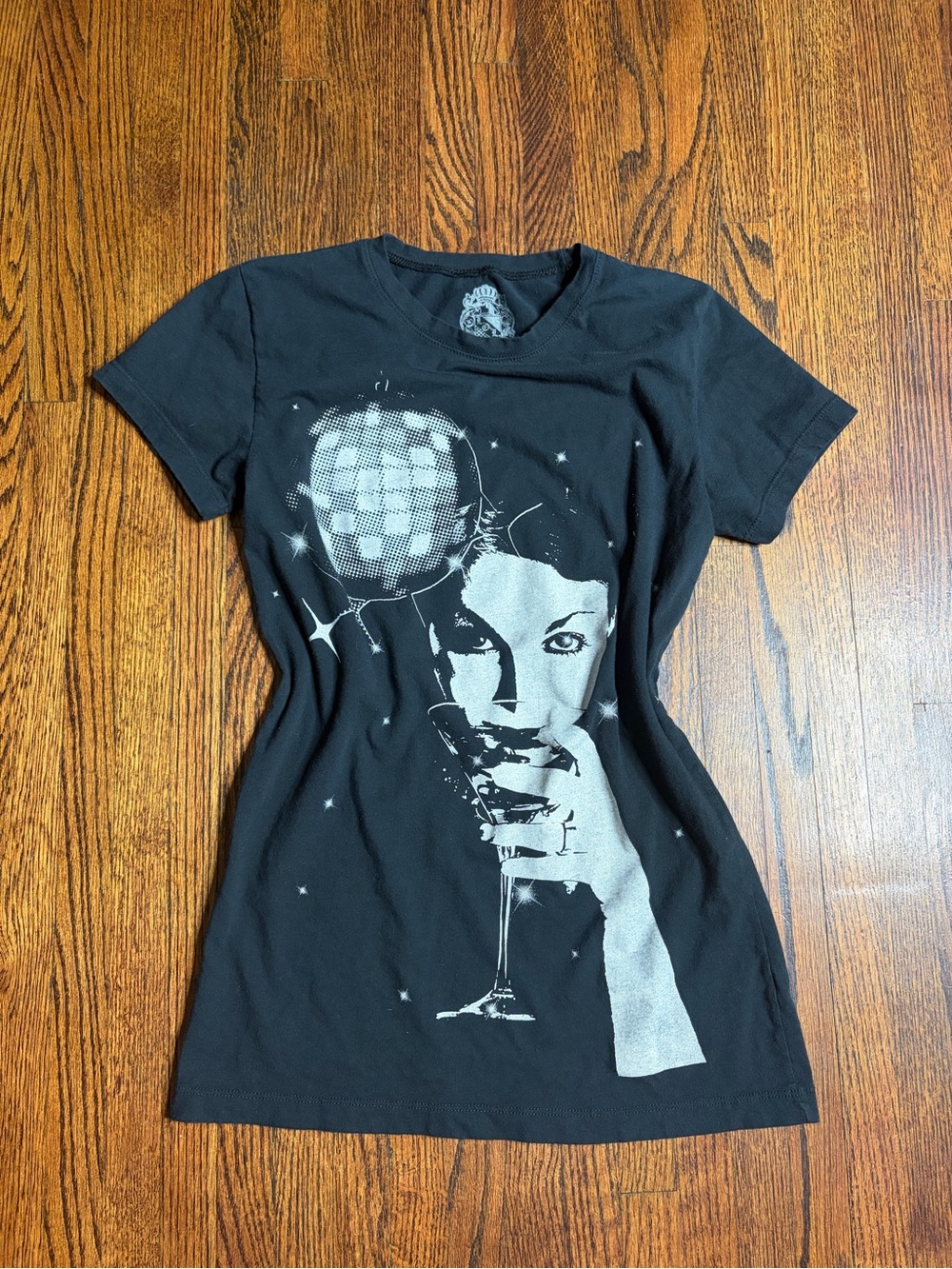 Affliction Black Tee with Silver Glam Graphic - Women's Short Sleeve